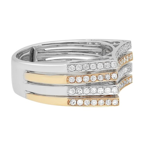 0.70Cttw Two Tone Round Diamond Multi Row Fancy Band Ring 14K Yellow Gold Sz 7.5 - Picture 3 of 5